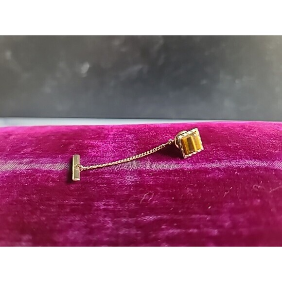 Tigers Eye Square Tie Tack 1970s - Picture 1 of 10